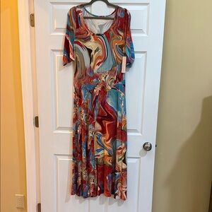 Soft Surroundings Multicolor Swirl Long Sleeve Dress